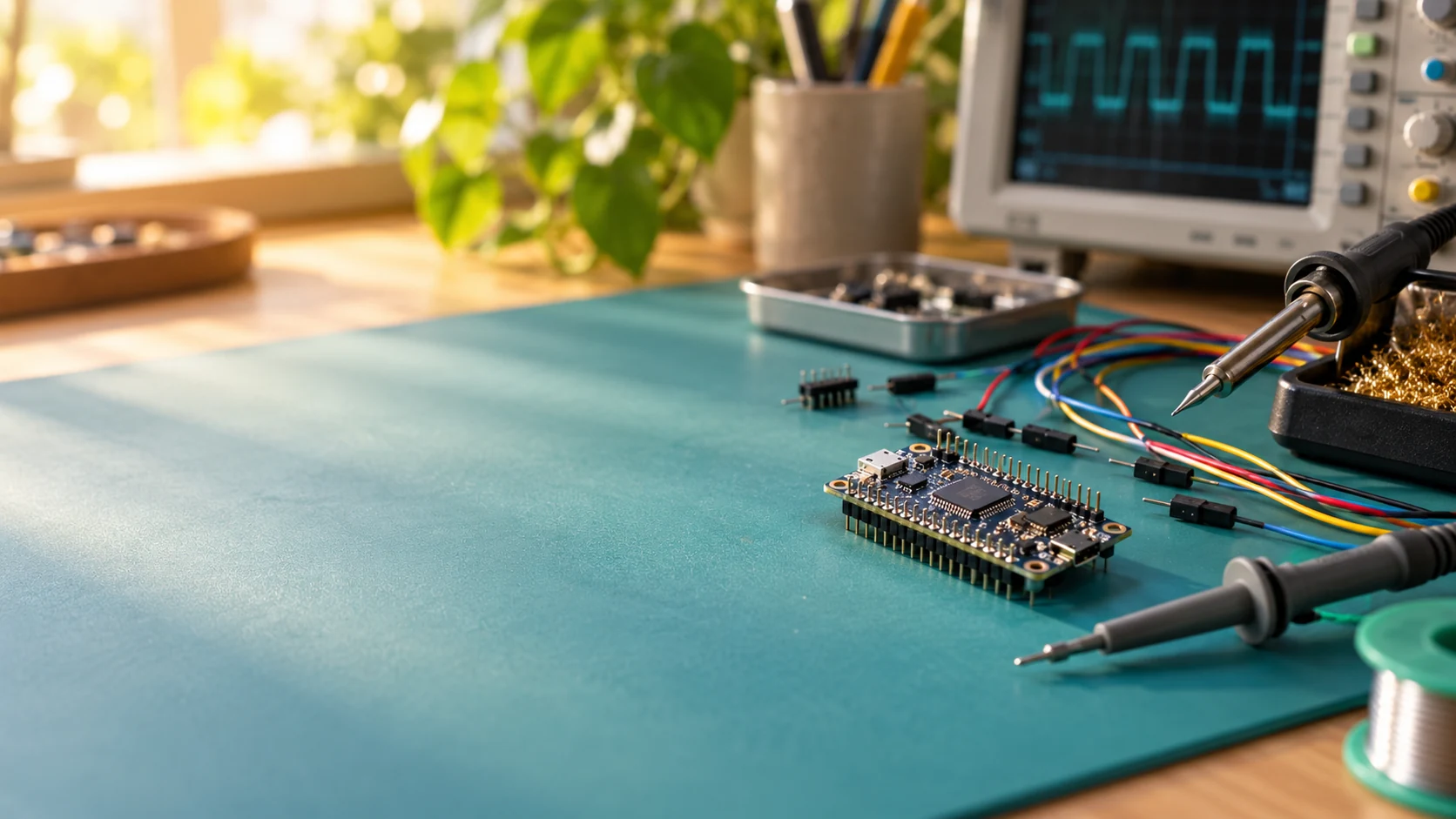 Microcontroller development bench with test probes